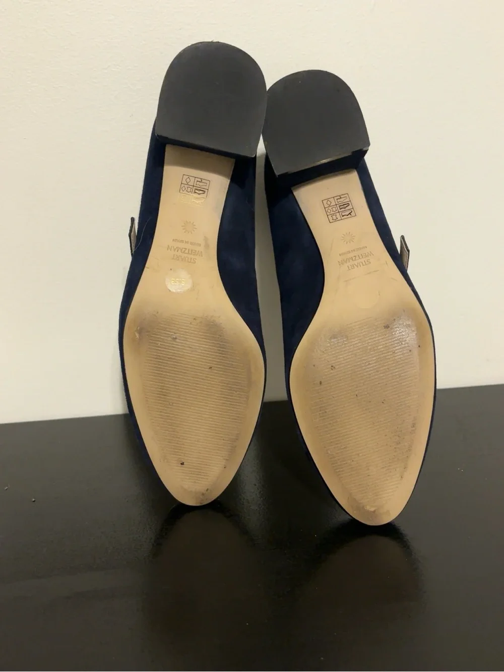 Stuart Weitzman Gabby 45 Mary Jane Pumps Navy Blue Suede Women’s 8.5